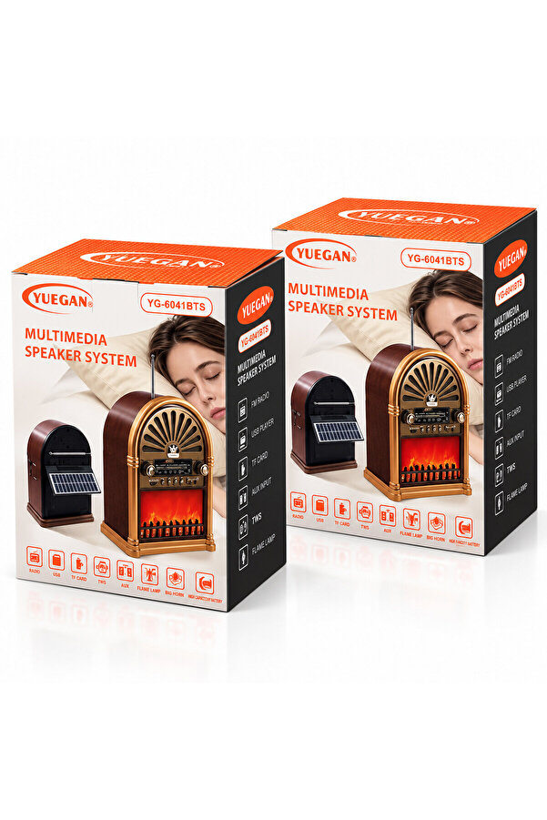 Go İthalat Solar - İbreli Şömineli Radyo - Retro Am - Fm - Sw Usb - Type-C Sarjlı Bt - Tf - Usb Speaker Yg-6041