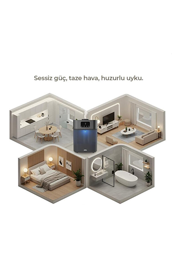 Go İthalat Siyah Sessiz Çalışma 3 Kademeli Buhar Ayar 5.5Lt Su Hazne - 7 Renk Gece Lamba Ultrasonik Hava Nemlen