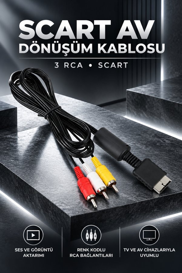 MVLH 3 RCA to Scart Av Ses ve Görüntü Kablosu - TV Lale Kablosu