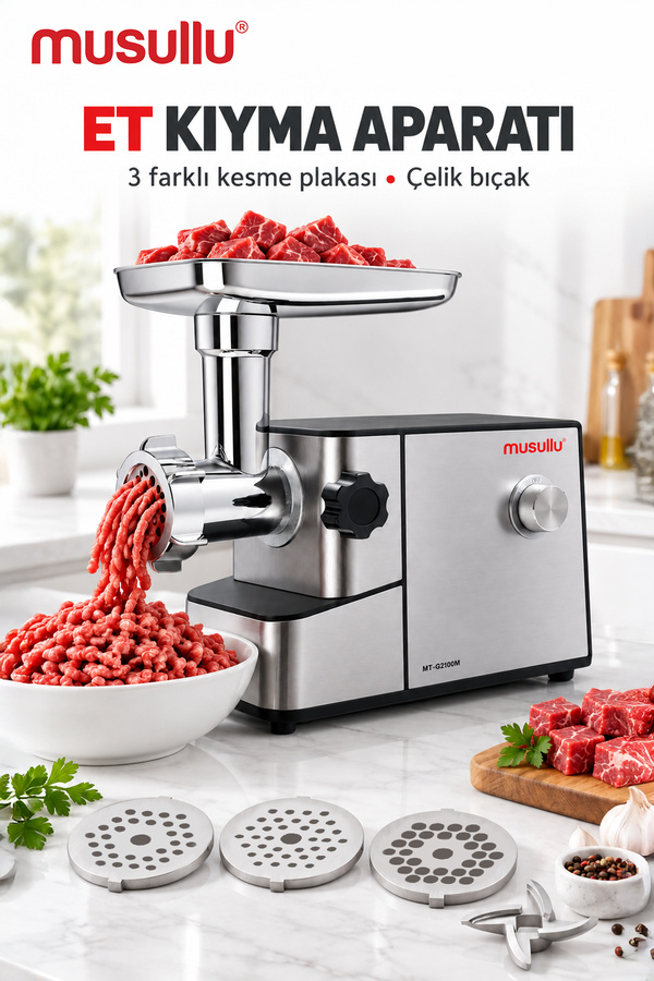 Musullu MT-G2100M Et Kıyma Makinesi ve Rende Makinesi