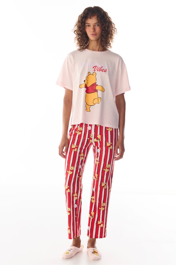 Penti Pembe Winnie The Pooh Monday Vibes Ayı Desenli Pantolon Kısa Kollu Pijama Takımı
