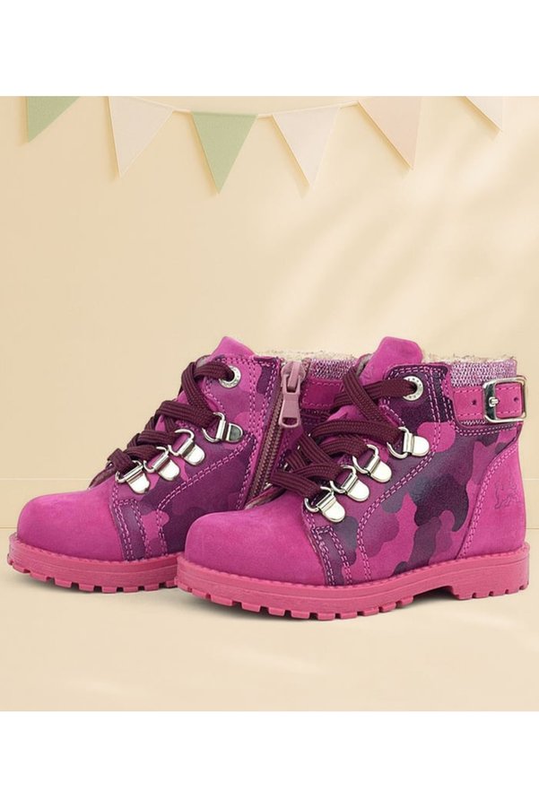 Ortopedikal Rakerplus Griffon 8028-Pk Pembe Kamuflaj % 100 Deri Fermuarlı Kız Bebek Çocuk Bot