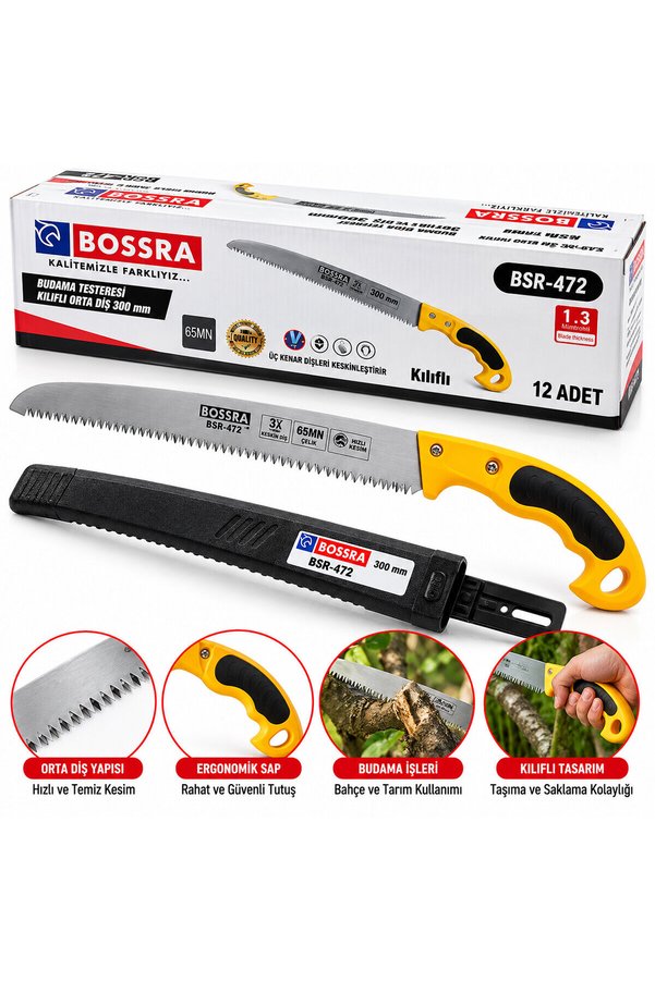 Go İthalat 12 Adet Plastik Saplı Kılıflı Orta Diş Budama Testeresi 300Mm () Glbl-Stl57839