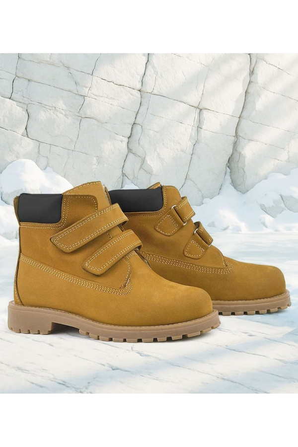 Ortopedikal Rakerplus Neson 9055-Sas Hardal Sarı % 100 Hakiki Deri Cırtlı Unisex Bebek Çocuk Bot