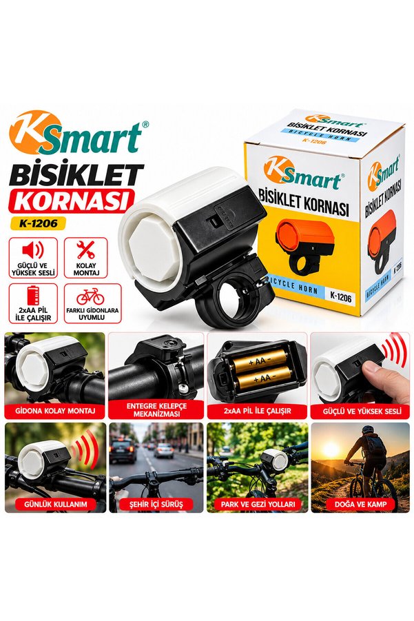 Go İthalat Bisiklet Kornası - Zil 2Xaa Pilli Güçlü - Yüksek Ses K-1206 () Glbl-Stl57839