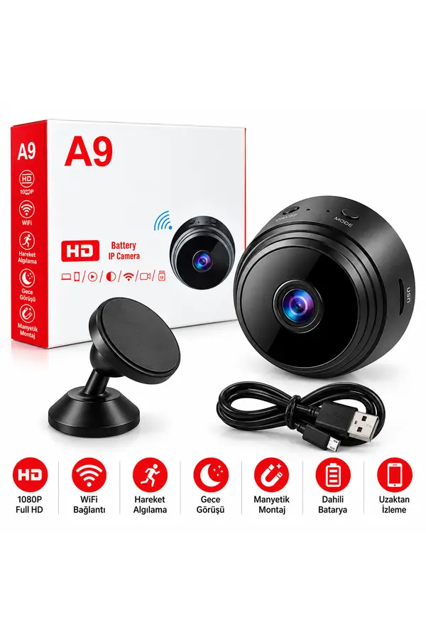 Go İthalat Wifi Hd Mini Battery Ip Kamera Uzaktan İzlenebilen 20Fps-15Fps A9 () Glbl-Stl57839