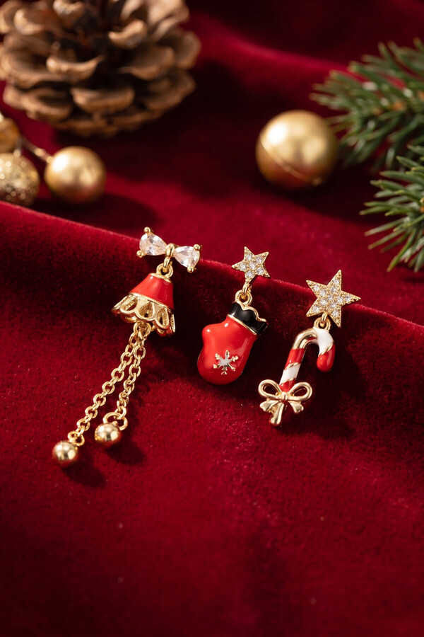 Evimdeyokyok Christmas Koleksiyonu Zirkon Taşlı Yılbaşı Küpe Tj-Bkp12179