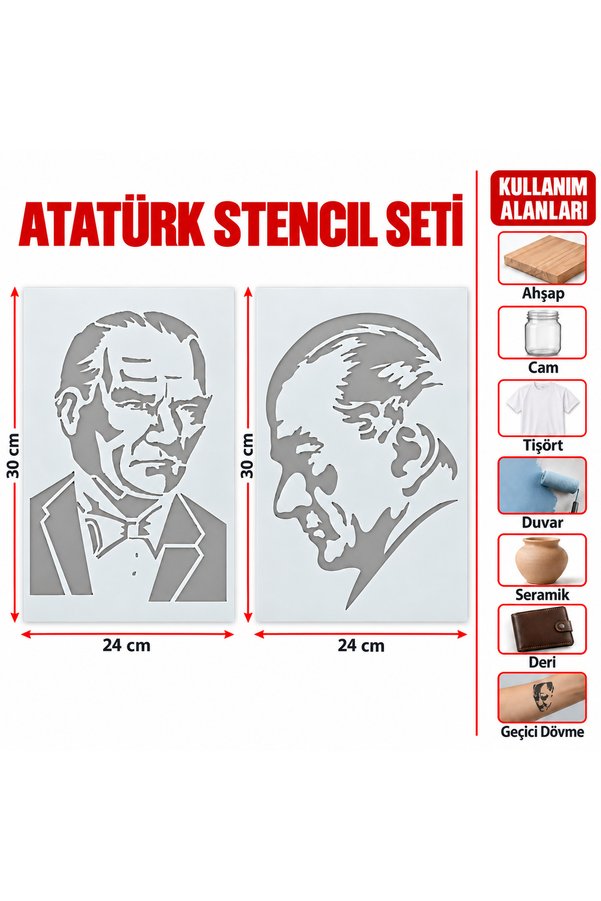 Airbrush Tattoo Papyonlu Ve Profil Atatürk Asetat Stencil Boyama Şablonu Seti 2 Adet 30X24 Cm