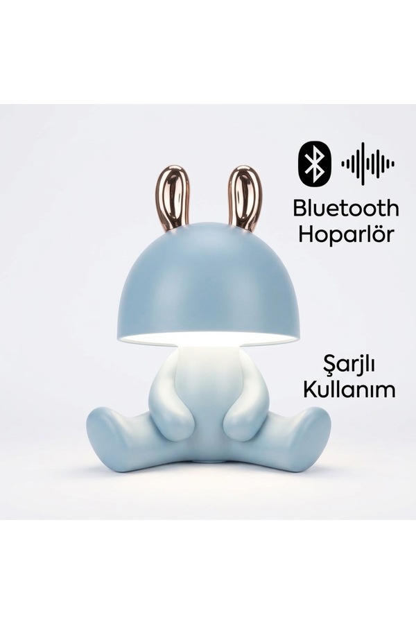 avizemeydanı Avize Meydanı Bluetooth Hoparlörlü Tavşan Figürlü Şarjlı Bebek Ve Çocuk Odası Gece Lambası