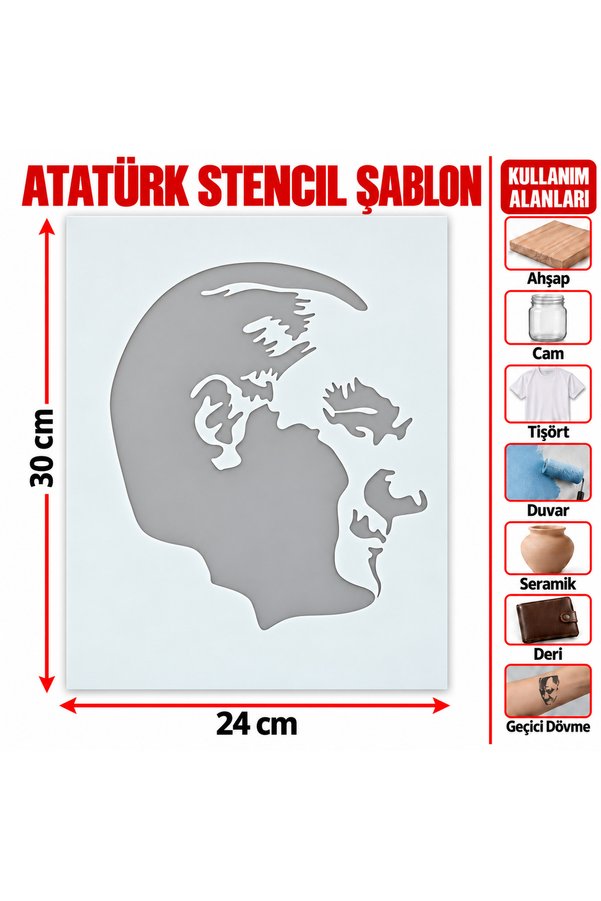 Airbrush Tattoo Atatürk Profil Silüeti Asetat Stencil Şablon Ve Boyama Kalıbı 30X24 Cm