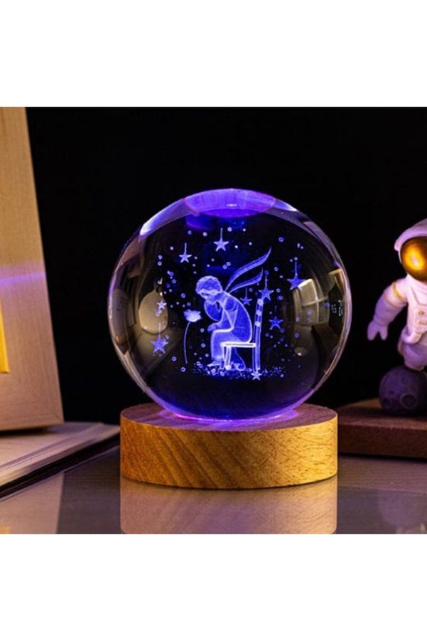 Evimdeyokyok Ahşap Altlıklı Renk Değiştiren Cam Küre Küçük Prens Rgb