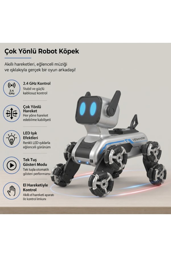 Ethab Ticaret Glbl-Tstil4136 Akıllı Robot Köpek Oyuncak - Çok Yönlü Hareket Özelliği - Uzaktan Kumanda Kontrolü -