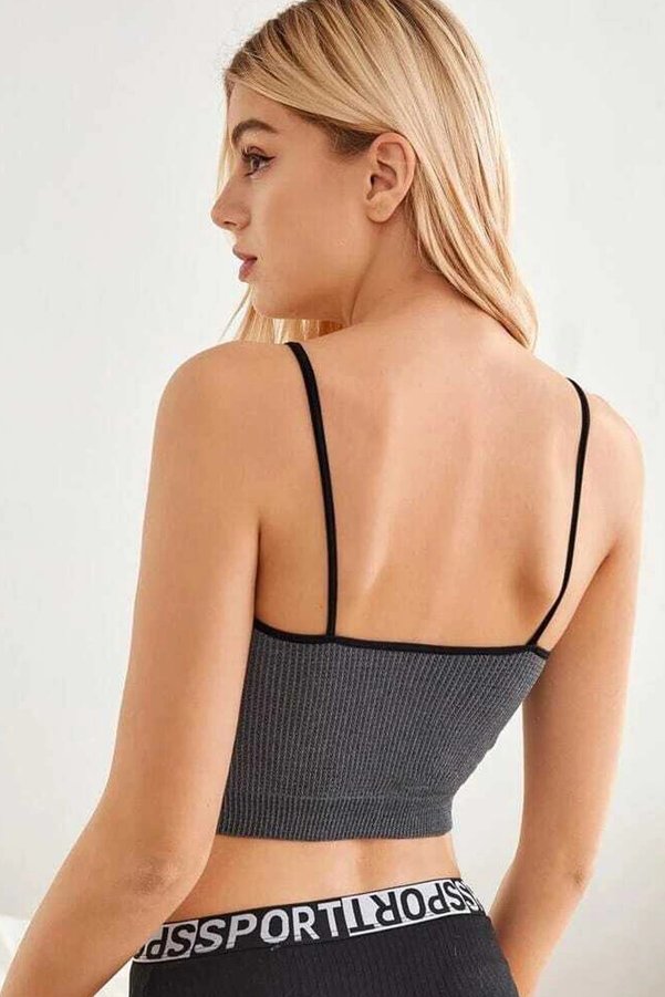 Imoda Kadın Anstrasit Gri İp Askılı Crop Top Bluz