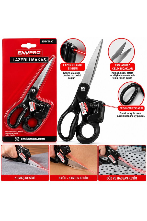 Ethab Ticaret Glbl-Tstil4136 Lazerli Makas - Terzi Makası - Pilli - Kırmızı Lazer