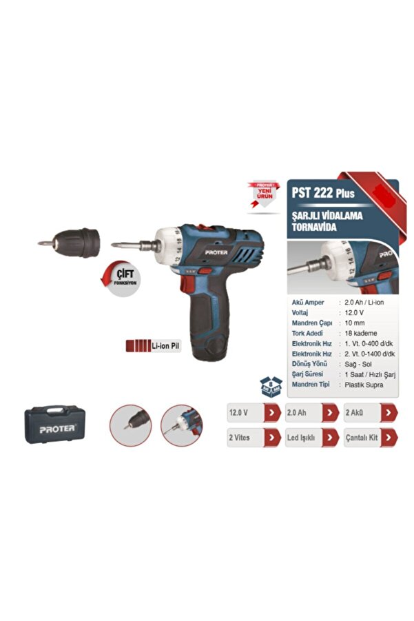 Proter Pst 222 Plus 12v 2.amper Akülü Vidalama