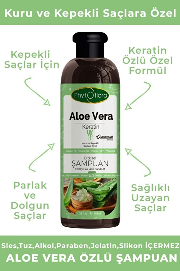 Tuzsuz Kuru Ve Kepekli̇ Saçlara Özel Aloe Vera Ve Kerati̇n Ilaveli̇ Bi̇tki̇sel Şampuan 400 Ml