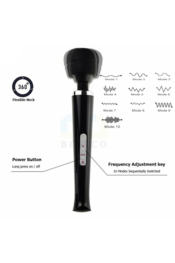 Erox Magi̇c Massager Black Profesyonel 10 Modlu Güçlü Masaj Aleti̇