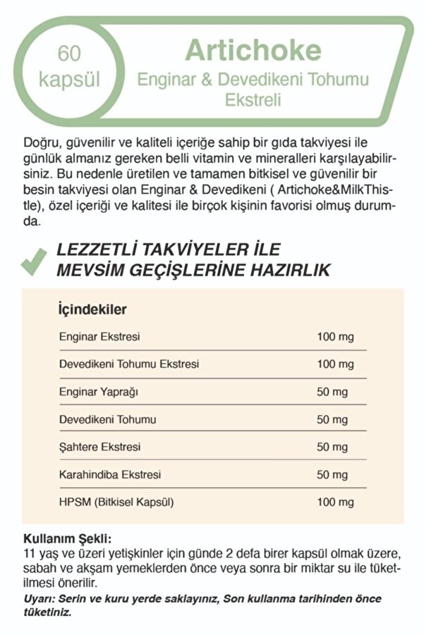 Arti̇choke Engi̇nar Ekstreli̇ & Devedi̇keni̇ Tohumu Ekstreli̇