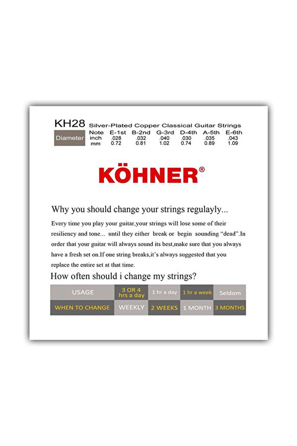 Köhner Kh-28 Profesyonel Klasi̇k Gi̇tar Teli̇ (0.28)