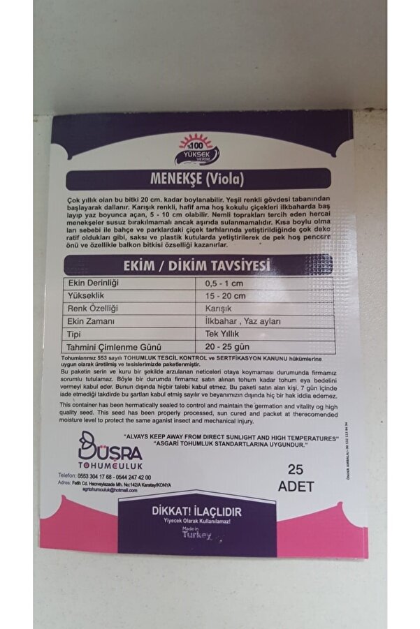 Büşra Menekşe (Vi̇oa) Çi̇çek Tohumu % 100 Yüksek Veri̇mli̇di̇r.