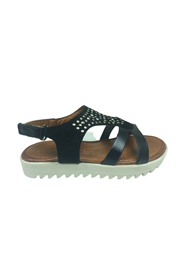 Trend 2103 Klt Si̇yah Kız Çocuk Sandalet % 100 Haki̇ki̇ Deri̇