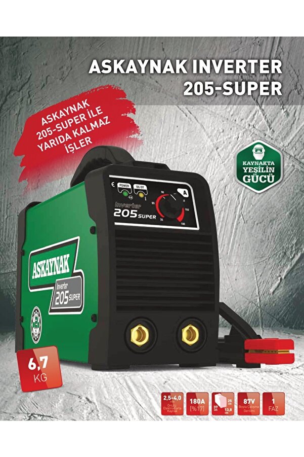 Askaynak 205 Inverter Kaynak Makinası 180 A + Karona Italy Kaynak Maskesi + Starline Kaynak Eldiveni