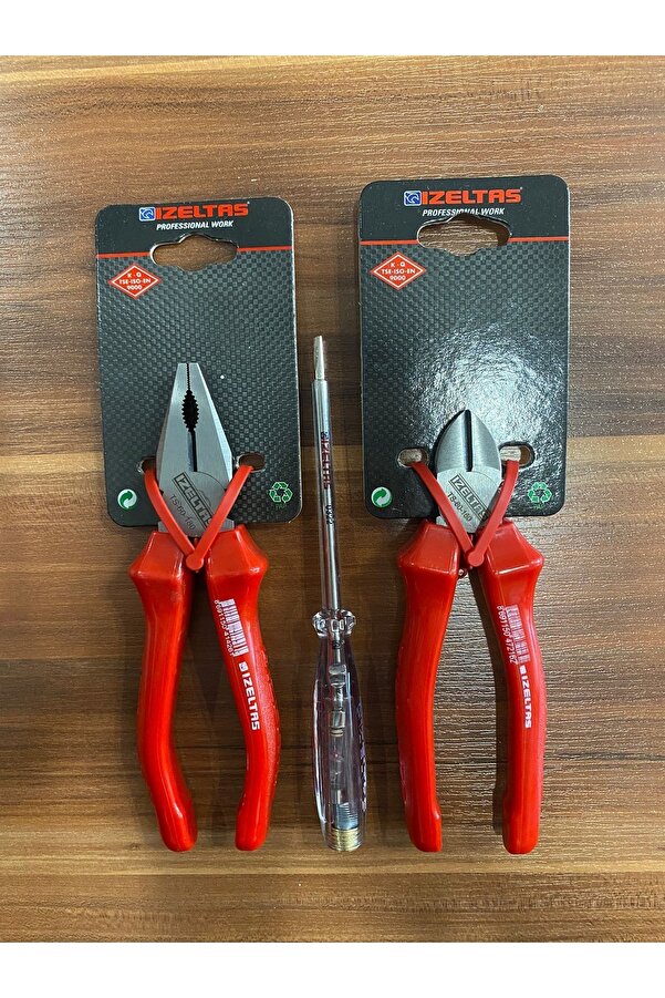 İzeltaş 180 Mm Pense , 160 Mm Yan Keski , 190 Mm Kontrol Kalemi Seti 3 Parça