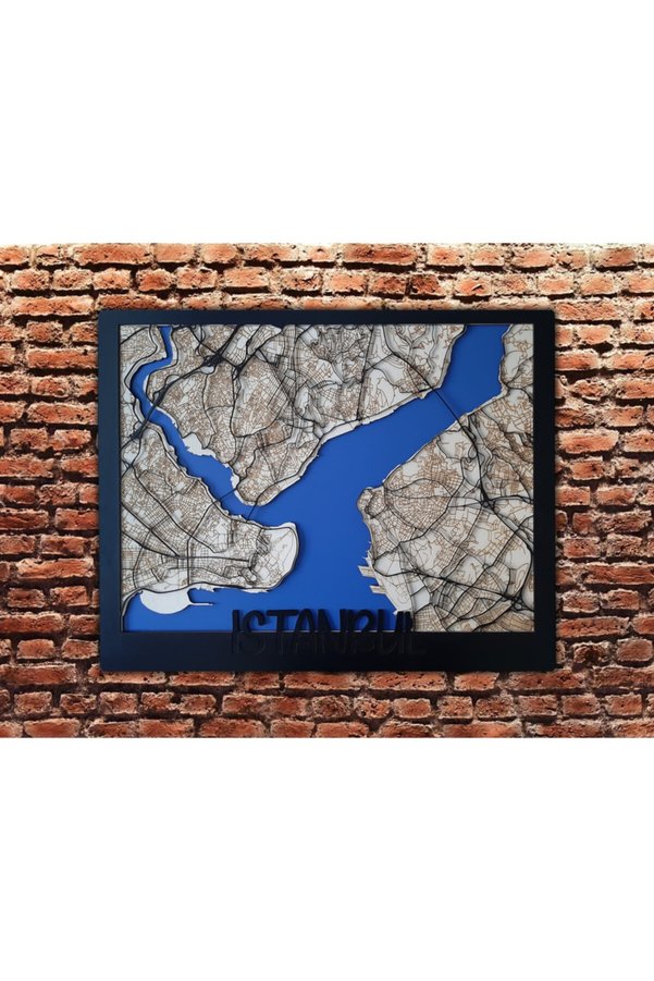 Art-I Cadde 3d Ahşap Istanbul Haritası Lazer Kesim Dekoratif Istanbul Tablosu