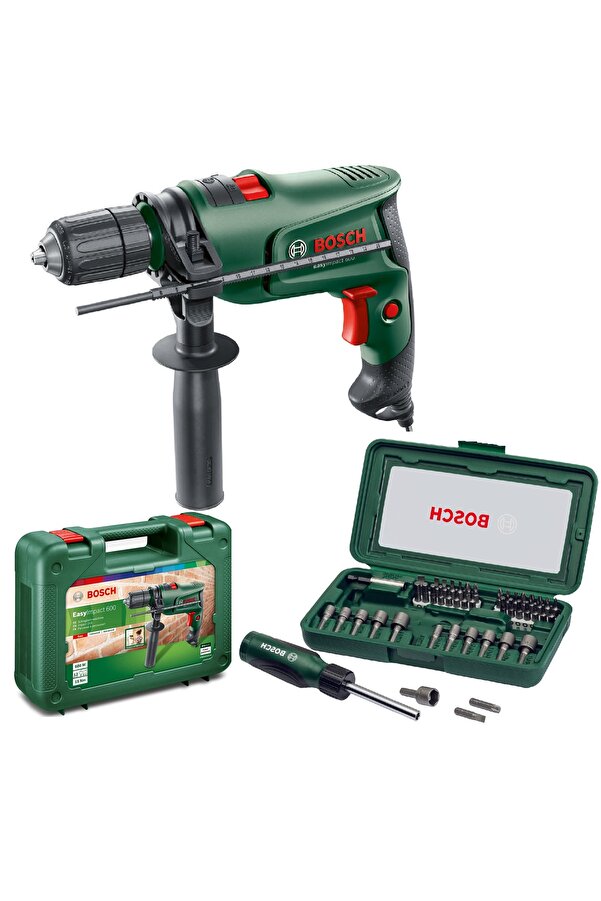 Bosch Darbeli Matkap Easyimpact 600 + 46 Parça Vidalama Ucu Lokma Ucu Tornavida Seti