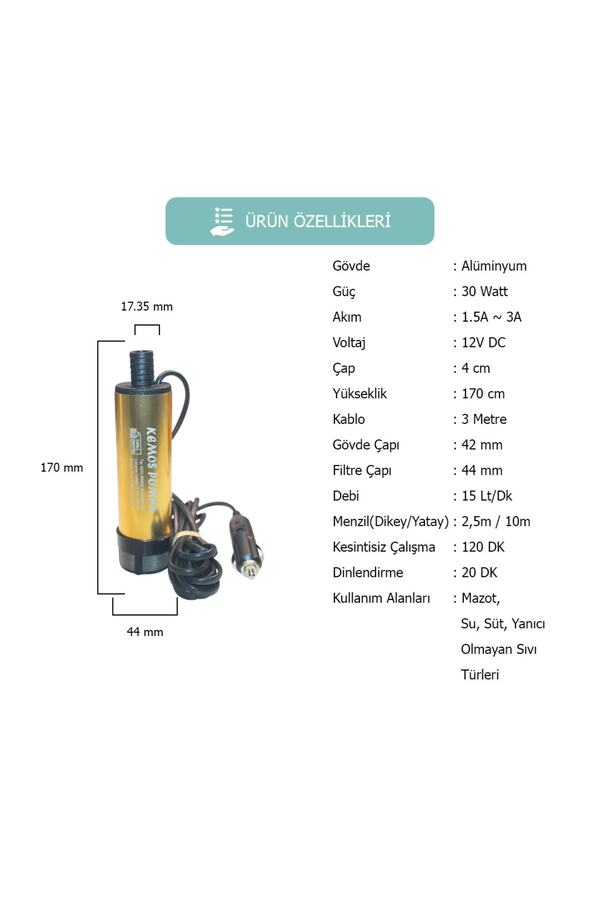 Kemos Kızılırmak Çakmaklık Gi̇ri̇şli̇ 12 Volt Mazot Ve Sıvı Aktarma Pompası