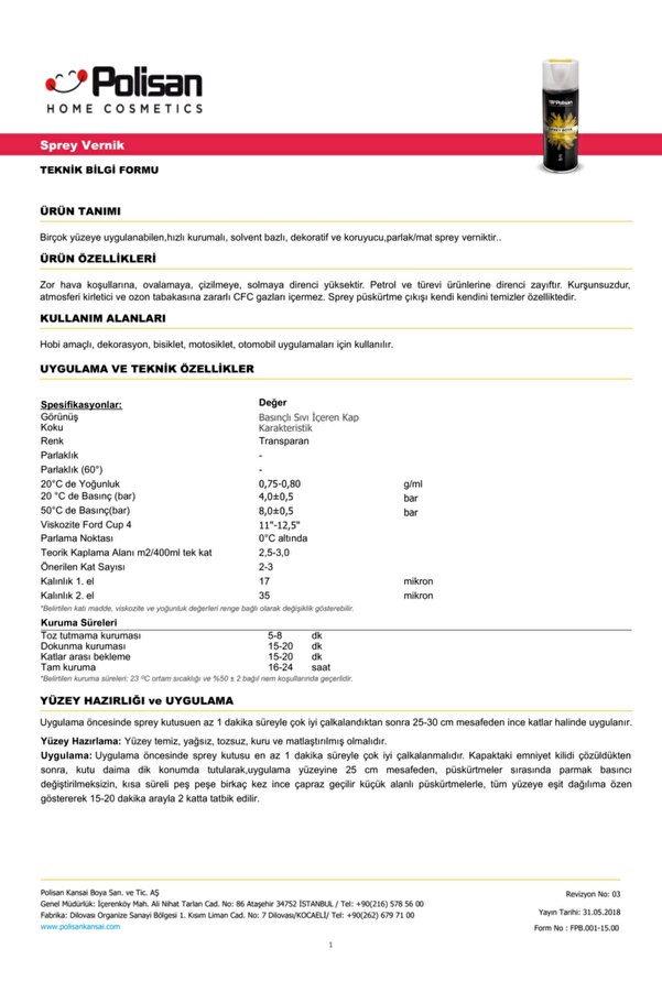 Polisan Sprey Parlak Vernik 400 ml