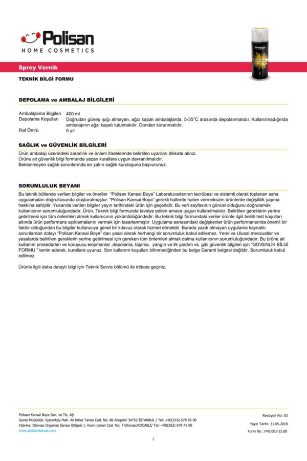 Polisan Sprey Parlak Vernik 400 ml