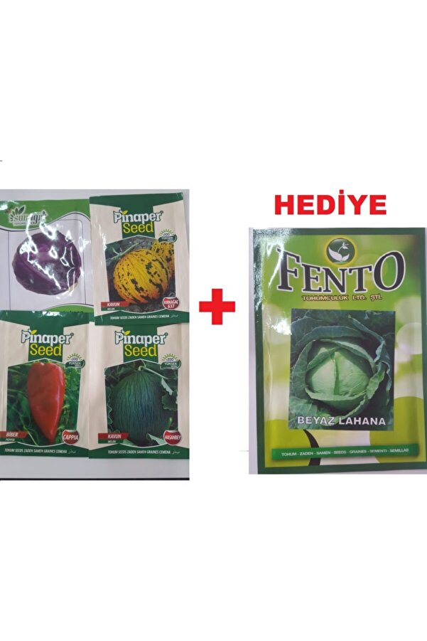 Pi̇naper Seed Kavun Tohum-Kavun Toh.(Hasanbey)-Bi̇ber Toh.(Cappıa)-Kırmızı Lahana Toh. +( Beyaz Lahana Toh.hedi̇ye)