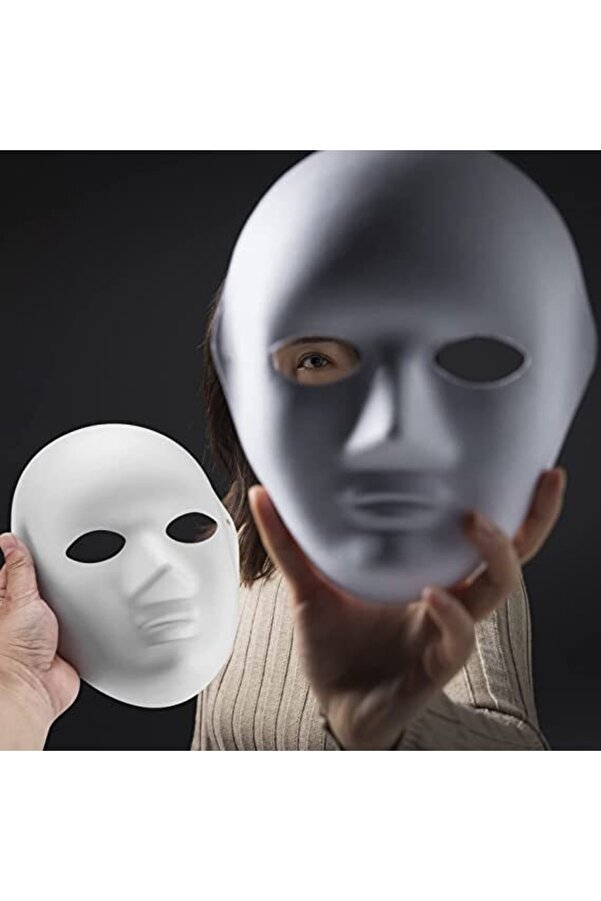 Go İthalat Beyaz Renk Boyanabi̇li̇r Anoni̇m Tam Yüz Cosplay Maske 24X18 Cm