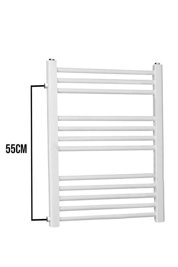 TOPRAK HAVLUPAN 50/70cm 10 Borulu Beyaz Yandan Girişli Havlupan Radyatör Banyo Isıtıcı Aks 55cm