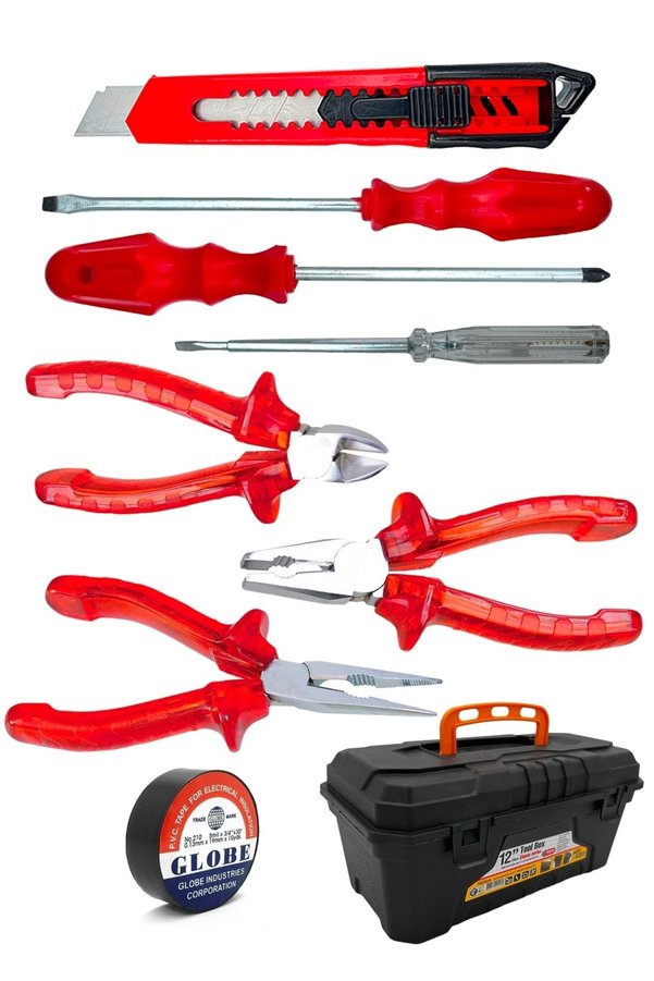 MOONSHOP 3 Lü Pense Set 3 Lü Tornavida Takımı Elektrik Bandı Falçata+takım Çanta Set