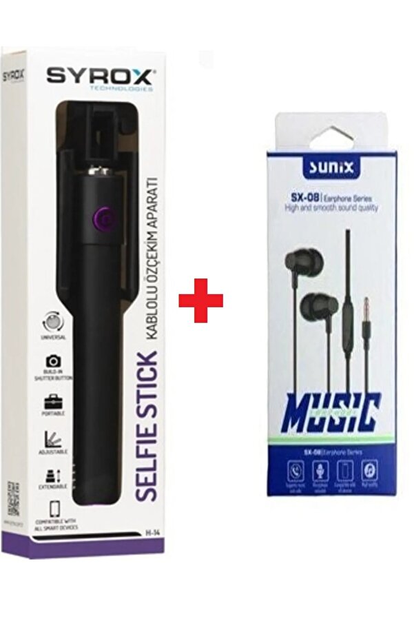 Syroxs Kablolu Selfi̇e Çubuğu Telefon + Kulak Içi̇ Kulaklık