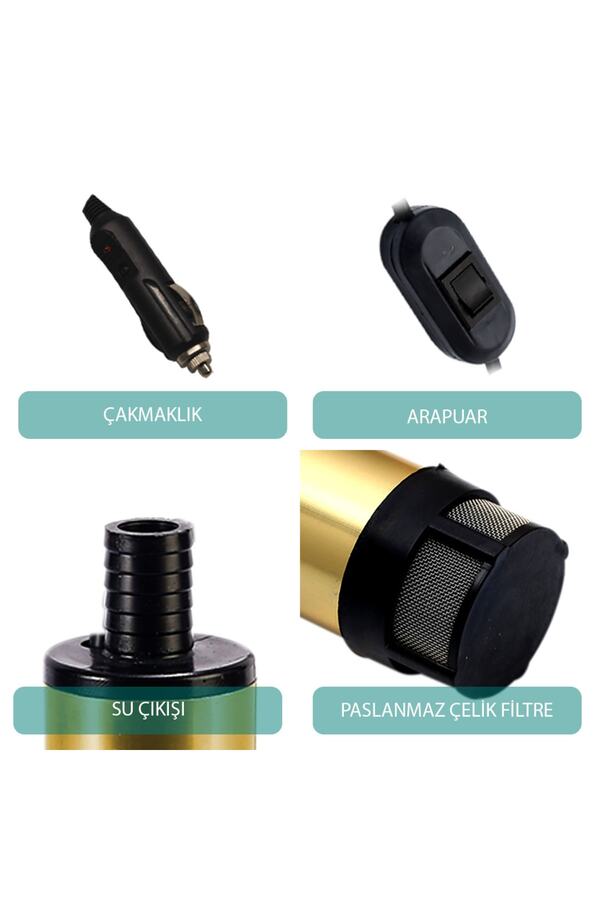 Kemos Kızılırmak 12 Volt Alümi̇nyum Dalgıç Ti̇pi̇ Sıvı Aktarma Pompası (Fi̇ltreli̇ + Arapuarlı + Çakmaklıklı)
