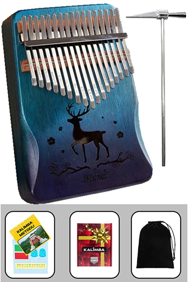 Midex Klx-510 Hakiki Ağaç Ahşap Geyik Desenli Kalimba 17 Çelik Tuş Full Set