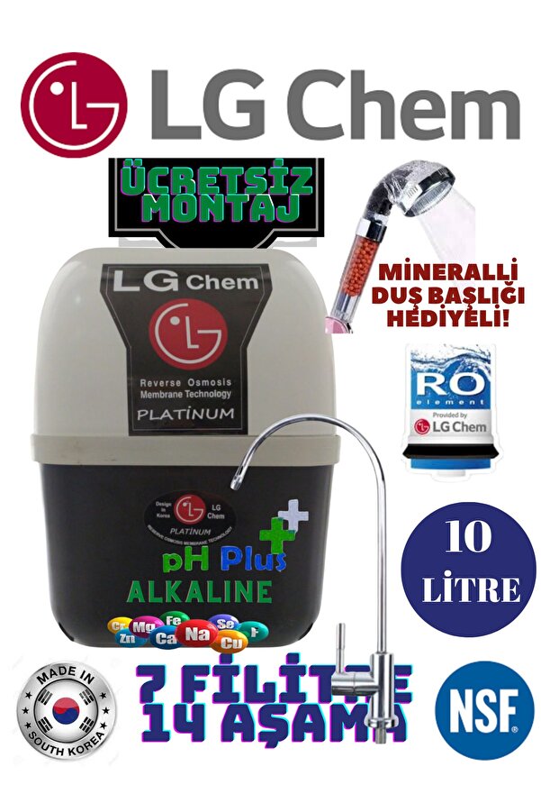 LG Chem Platınum Montaj Dahil 10 Litrelik 7 Filtre 14 Aşamalı Su Arıtma Cihazı Duş Başlığı Hediyeli.