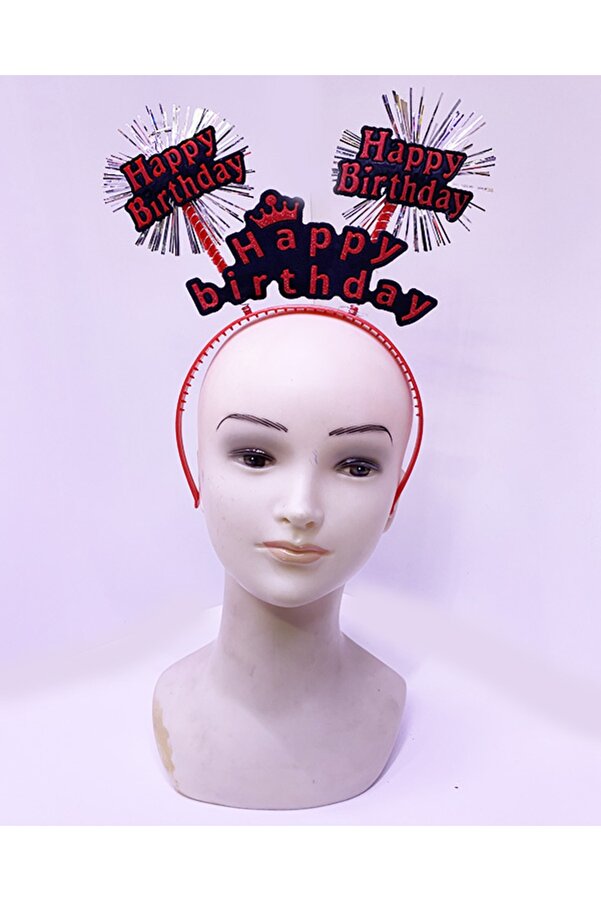 Go İthalat Happy Bi̇rthday Yazılı Püsküllü Neon Kırmızı Renk Doğum Günü Tacı 22X19 Cm (4072)