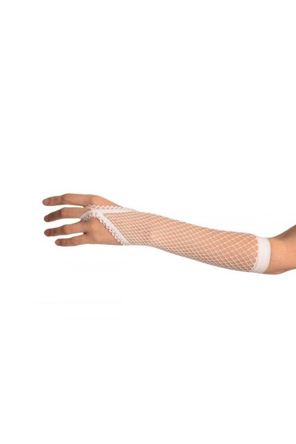 Go İthalat Beyaz Renk Parmak Arası Fi̇le Örgü Eldi̇ven 26 Cm (4107)