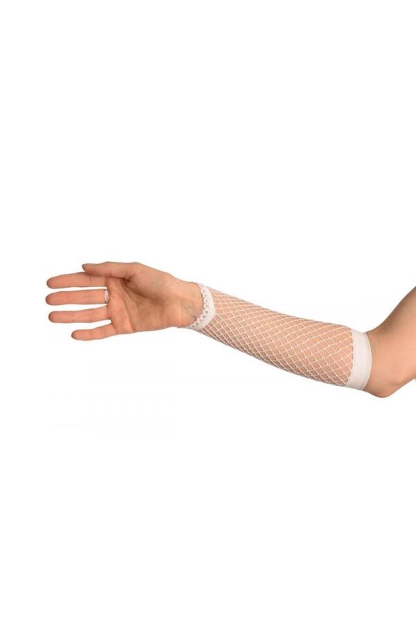 Go İthalat Beyaz Renk Parmak Arası Fi̇le Örgü Eldi̇ven 26 Cm (4107)