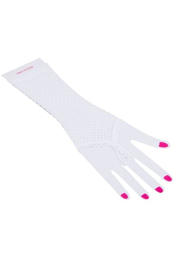 Go İthalat Beyaz Renk Parmak Arası Fi̇le Örgü Eldi̇ven 26 Cm (4107)