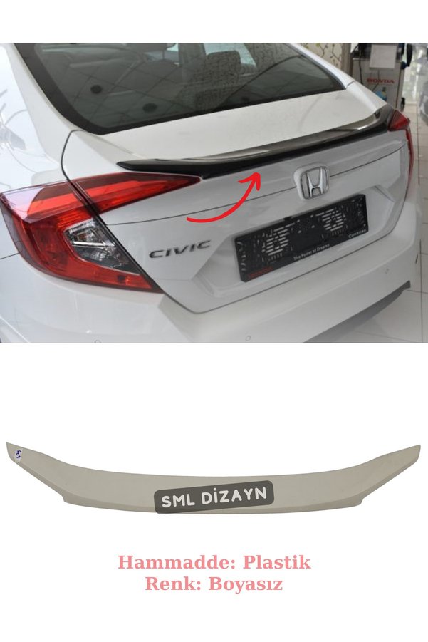 SML Dizayn Honda Civic Fc5 Anatomik Spoiler Boyasız Civic Fc5 Bagaj Üstü Spoiler-Spoyler