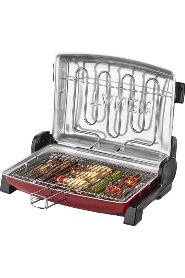 TANER Kebapçı Elektrikli Izgara Mangal Barbekü Çift Telli Büyük Boy Kırmızı 37x28CM