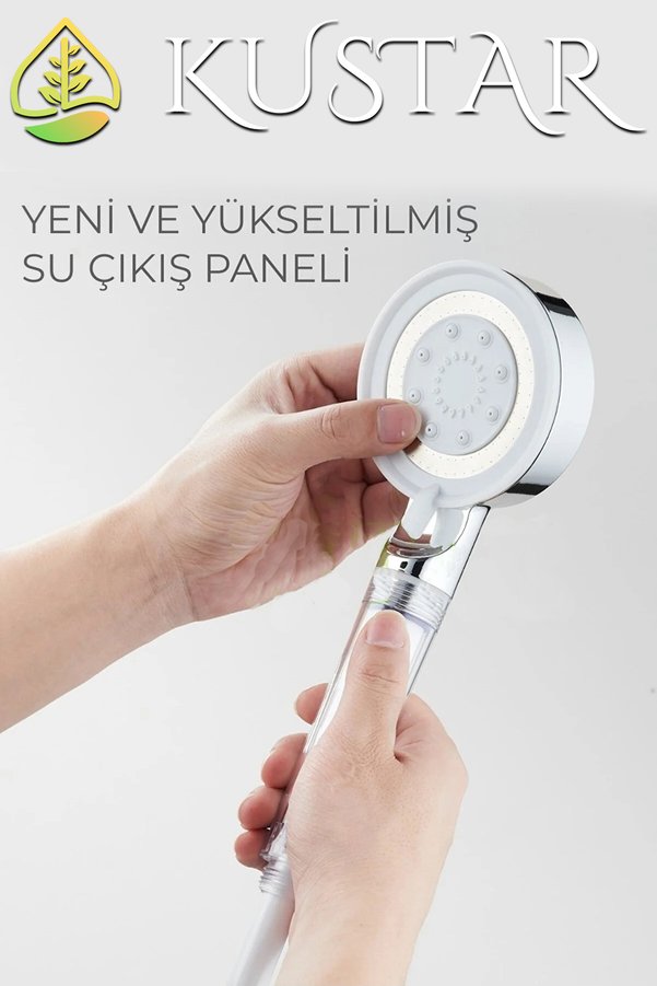 KUSTAR 5 Fonksiyonlu Krom Beyaz Çelik Filtreli Kireç Önleyici Yüksek Basınçlı Tasarruflu Banyo Duş Başlığı