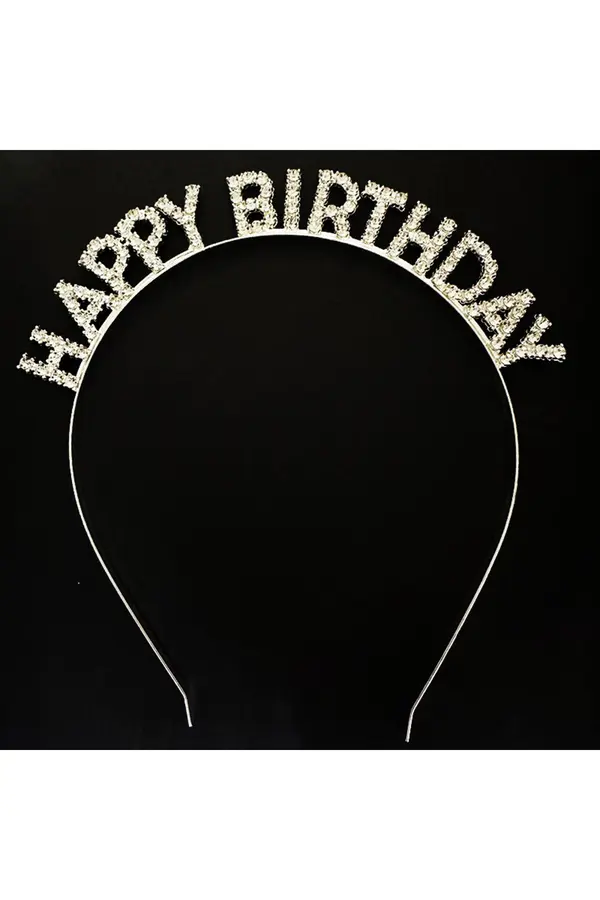 Go İthalat Gümüş Kri̇stal Taşlı Happy Bi̇rthday Doğum Günü Tacı İthal Ürün A Kali̇te 17X16 Cm (4107)