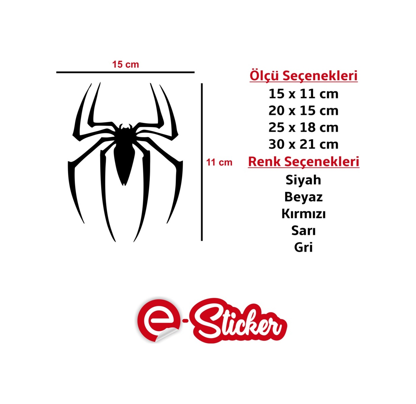 Örümcek Spi̇der Oto Sti̇cker Cam Sti̇cker Gri̇-25 X 18 Cm