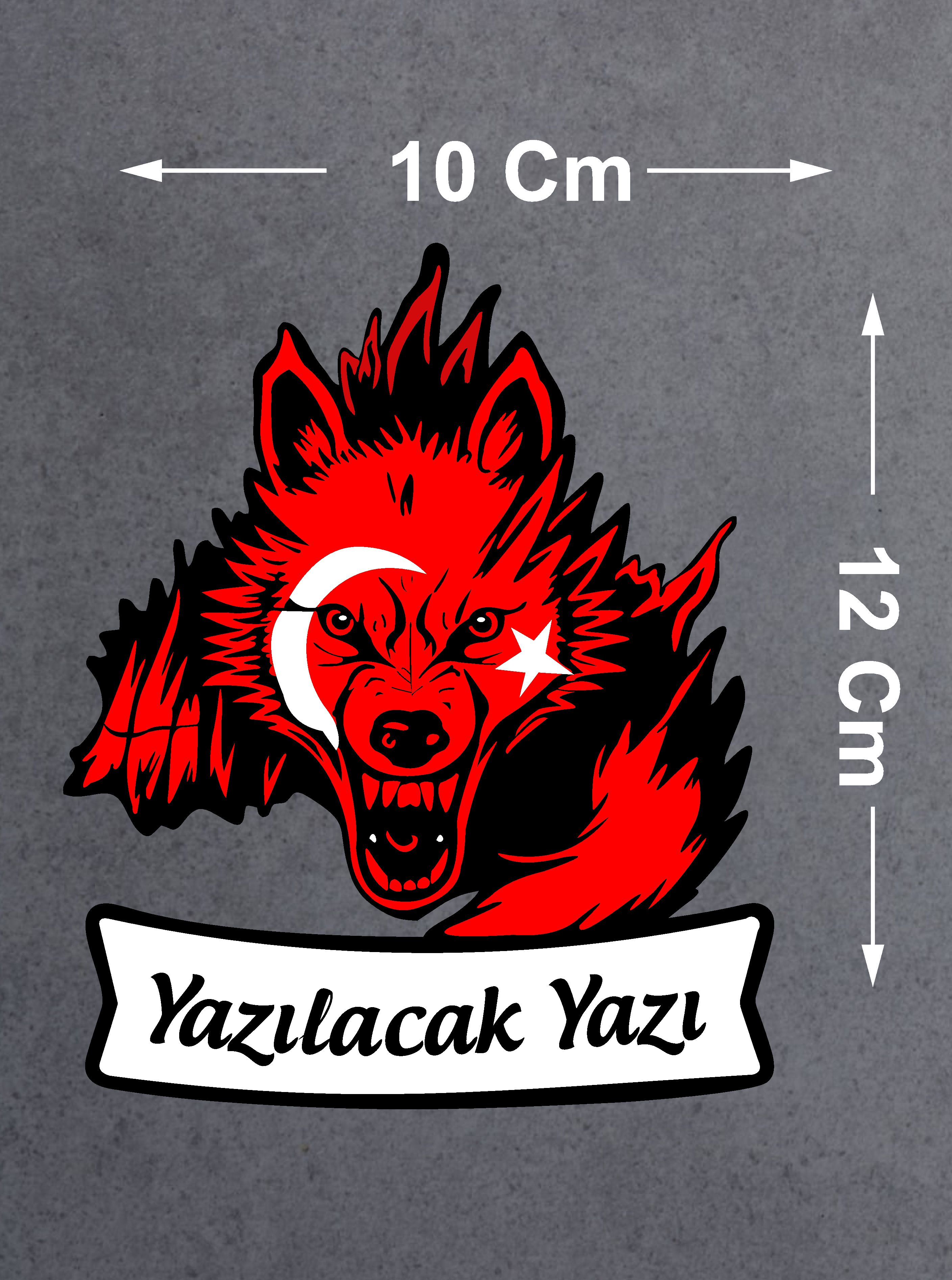 Kişiye Özel Ad Soyadlı Kurt Ve Ay Yıldız Börü Sticker - Araba Oto Motosiklet Karavan Cam Sticker - 00311 12X10 Cm 